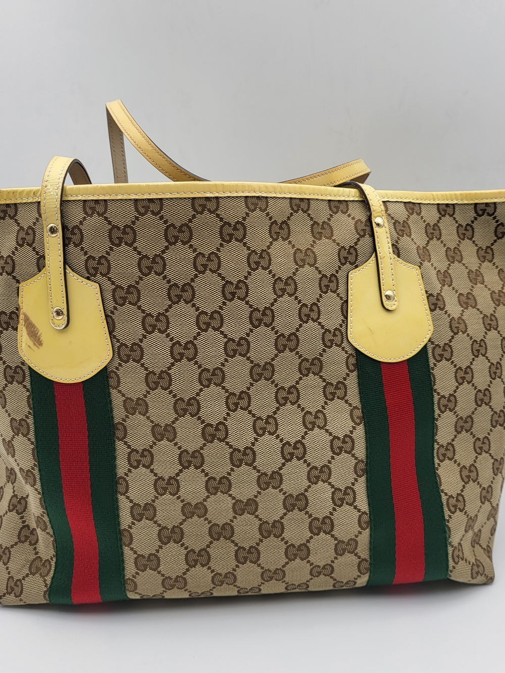 GUCCI GG Canvas Web Sherry Line Patent Leather Jolie Large Tote Bag..Auth W/COA - Picture 3 of 16